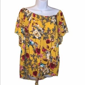 Miss Lili yellow flower print off shoulder…